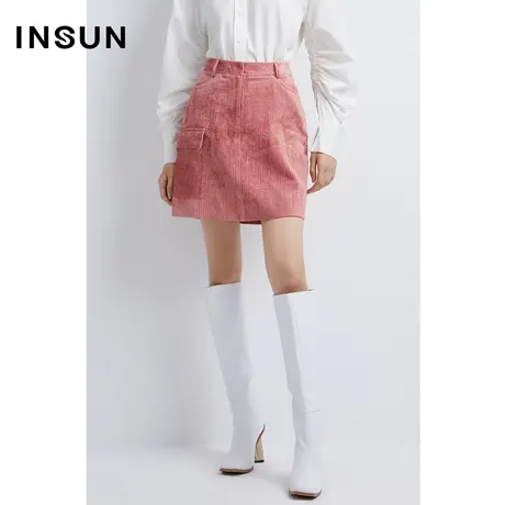 INSUN恩裳冬季粉色花苞型超短半身裙图片