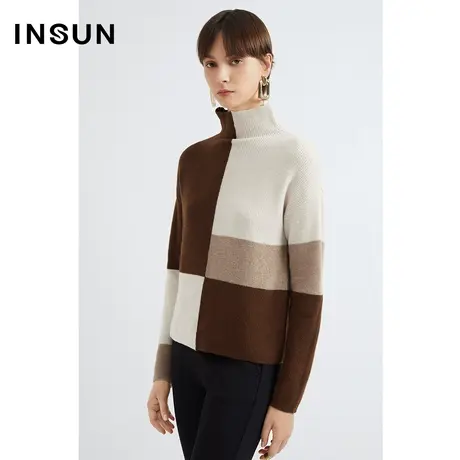 INSUN恩裳线上专选冬季几何撞色纯羊毛美拉德毛织衫商品大图