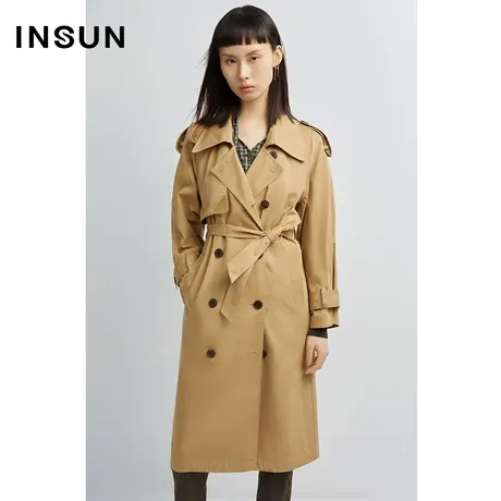 INSUN恩裳秋季双排扣棉质美拉德风衣图片