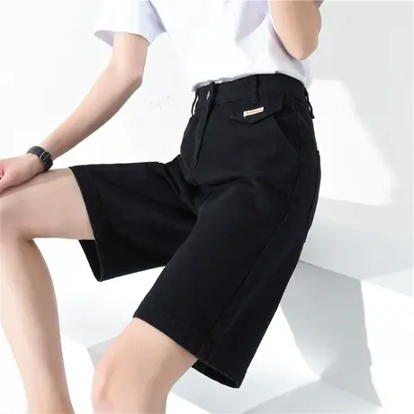 五分牛仔短裤女夏季2023年新款宽松潮ins直筒港味黑色显瘦5分中裤商品大图