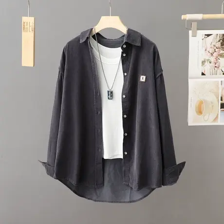 春秋外套灯芯绒衬衫女设计感小众2023年秋季新款衬衣宽松中长款潮图片