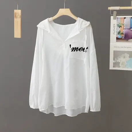 外搭白色防晒衣女长袖中长款套头夏季2024新款宽松连帽防晒衫上衣商品大图
