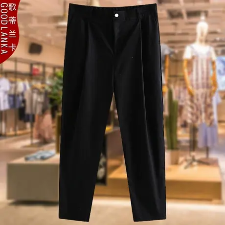 中年妈妈秋装纯棉休闲裤子加肥加大码宽松显瘦时尚弹力黑色西装裤商品大图