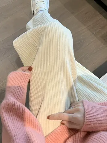 雪尼尔阔腿裤女春秋冬季2023新款高腰垂感直筒白色加绒灯芯绒长裤图片