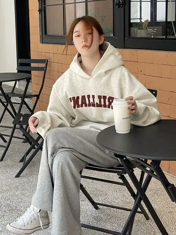 bf慵懒风连帽卫衣女欧美高街hiphop情侣外套ins秋冬加绒宽松上衣商品大图