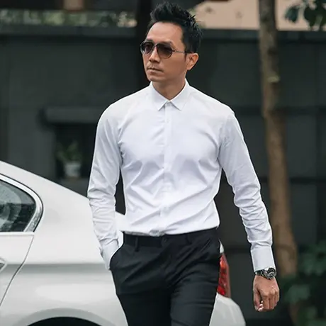 Seno薄绒内磨毛保暖弹力白色衬衫男秋冬款商务修身长袖加绒衬衣男商品大图