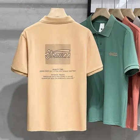 美式复古印绣花短袖POLO衫男夏季潮牌宽松翻领T恤男士厚款保罗衫商品大图
