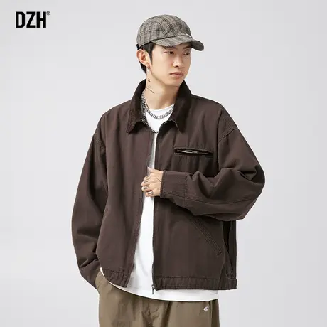 男士美式复古夹克男秋季翻领2023新款工装灯芯绒拼接外套男装秋款商品大图