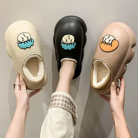 防水棉拖鞋女秋冬家用防滑居家居室内卡通情侣保暖包跟棉鞋冬外穿商品大图