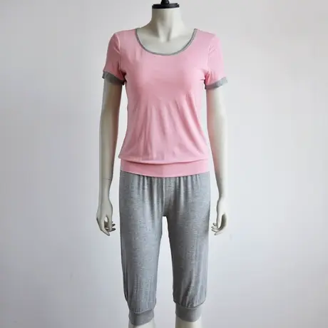 女人睡衣套装 夏季女式莫代尔木代尔家居服 带胸垫 短袖七分裤商品大图