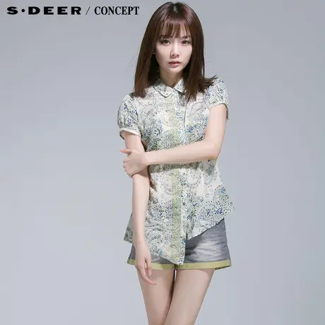 sdeer圣迪奥2014新款女装夏装佩斯利印花少女衬衫3280470😚商品大图