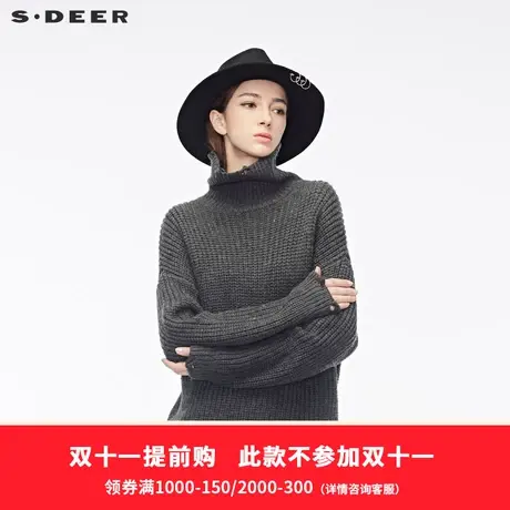 sdeer圣迪奥女前卫潮流落肩设计个性脱线造型高领针织衫S18483538🛡图片