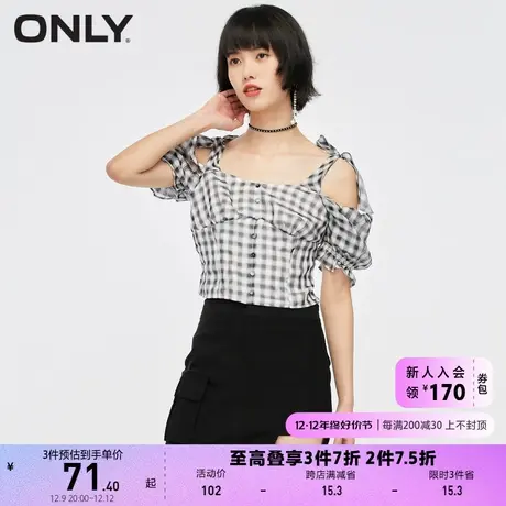 ONLY奥莱夏季格纹图案肩部系带单排纽扣雪纺衫女商品大图