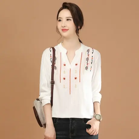 韩潮袭人民族立领长袖套头衬衫女2024春季新款休闲衬衣百搭上衣图片