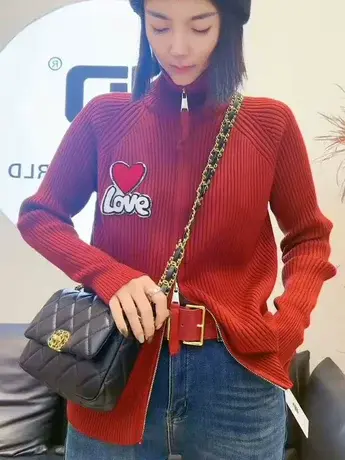 韩版高领爱心毛衣女款2023新款冬季慵懒风软糯百搭针织衫开衫外套商品大图