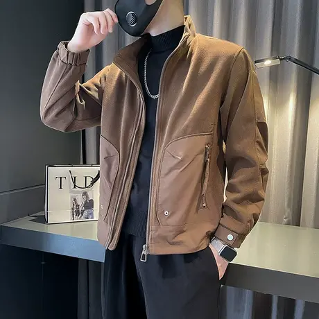 立领外套男春秋季2023新款重磅个性ins小众痞帅拼接口袋夹克上衣商品大图