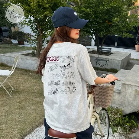 yoe夏装设计感美式复古休闲灰色背后卡通短袖t恤女半袖上衣体恤衫商品大图