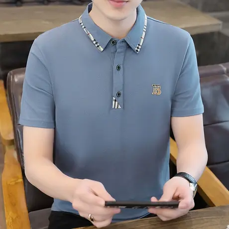 冰丝短袖t恤 男士POLO衫潮流男夏装2022夏季新款冰感纯棉翻领体桖商品大图