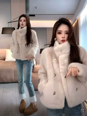 奶油质感仿水貂绒皮毛一体年轻款环保皮草冬季仿獭兔毛毛外套大衣商品大图