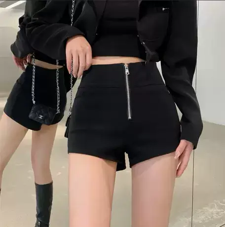 黑色裤子短裤女夏秋款外穿冬季2024新款辣妹高腰显瘦休闲阔腿热裤商品大图