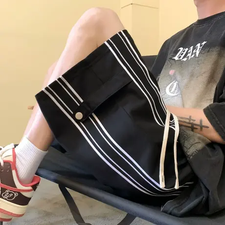 短裤男夏季潮流宽松百搭休闲运动五分裤撞色拼接薄款ins排扣裤子商品大图