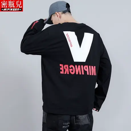 密瓶儿长T男宽松春秋男士大码青年男装上衣胖子加肥加大韩版潮流商品大图