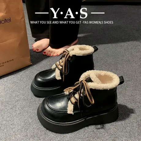 英伦风马丁靴女洋气棉鞋加绒加厚2024年冬季新款短靴毛毛雪地靴商品大图