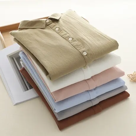 春秋基础款简约文艺百搭纯棉磨毛长袖白衬衫女职业工作装打底上衣图片