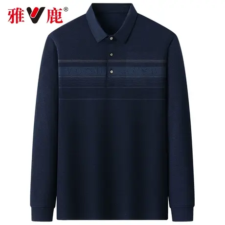 雅鹿中老年男士长袖t恤2024春季新款休闲翻领爸爸秋装上衣polo衫商品大图