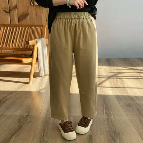 dza 高腰显瘦纯色直筒裤子女春新款宽松阔腿裤纯棉休闲九分裤女裤图片