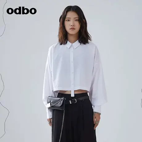 odbo/欧迪比欧时尚设计感小众长袖白色衬衫女春季新款短款上衣商品大图