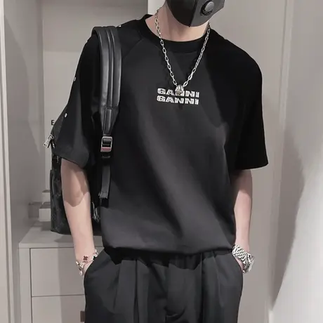 重磅烫金字母短袖T恤男夏季潮牌个性百搭小众高级感半袖上衣体恤商品大图