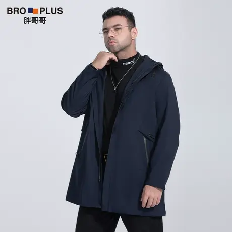 胖哥哥秋季厚款男士外套宽松加肥加大码上衣潮中长款风衣休闲男装商品大图