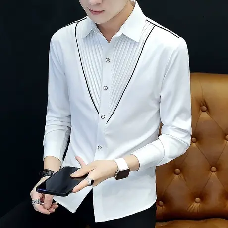 男士春秋ins潮牌衬衣青年韩版长袖寸衫2023新款个性修身潮流衬衫商品大图