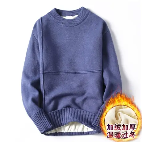 秋冬季男士毛衣青少年加绒加厚款针织衫韩版宽松保暖套头毛线衣商品大图