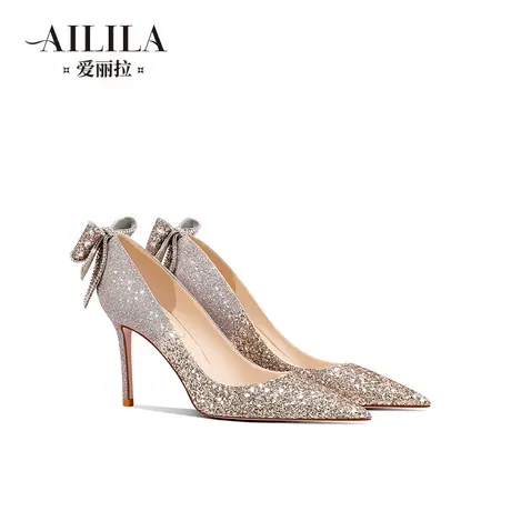 爱丽拉法式蝴蝶结婚鞋女2023新款禾秀主婚纱两穿新娘高跟鞋高级感商品大图