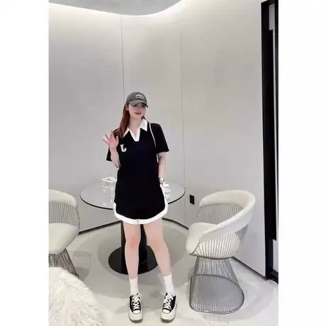 大码胖mm小众撞色休闲运动套装女装夏季显瘦遮肉款时尚短裤两件套商品大图