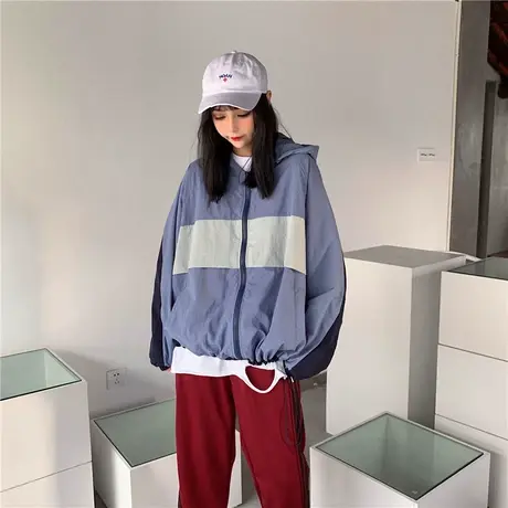 防晒衣女2021夏季新款bf学生薄款拼色防晒服韩版宽松大码胖mm外套商品大图