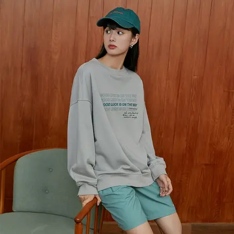 omont蛋挞家 复古酷女孩圆领卫衣女秋季新款宽松设计感薄款上衣潮商品大图