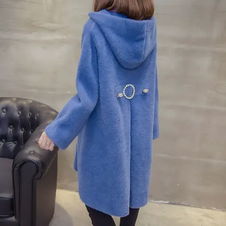 慵懒风宽松连帽毛衣仿水貂绒外套女韩版秋冬新款加厚大衣开衫图片
