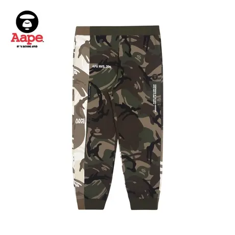 Aape男装秋款撞色字母印花迷彩拼接束脚卫裤休闲长裤6736XAG商品大图