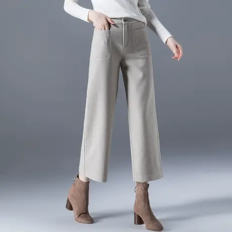 毛呢阔腿裤女七分2023新款秋冬女裤八分裤冬季裤子女宽松直筒九分商品大图