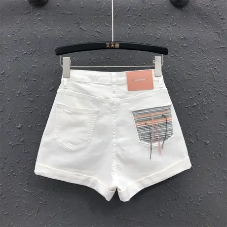 时尚刺绣口袋个性牛仔短裤女夏2023新款高腰提臀显瘦阔腿裤热裤潮图片
