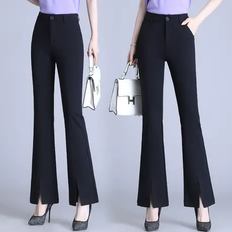 时尚开叉微喇裤女夏季薄款黑色气质喇叭裤韩版高腰显瘦休闲马蹄裤图片