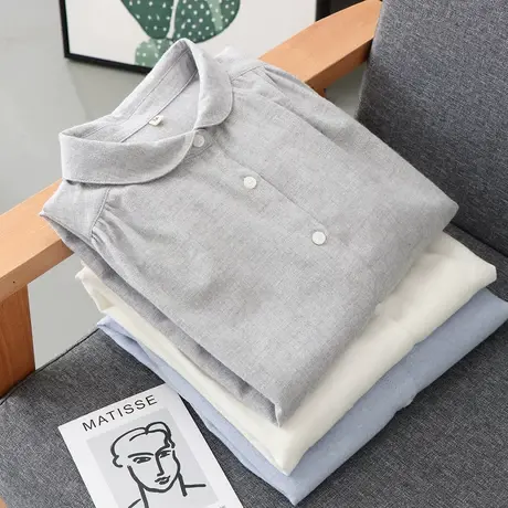 春秋新款文艺小清新法兰绒磨毛衬衫女宽松元宝领打底衬衣棉布小衫图片
