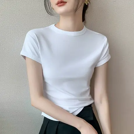 美式复古短袖T恤女2023夏新款宽松显瘦正肩百搭叠穿圆领半袖上衣商品大图
