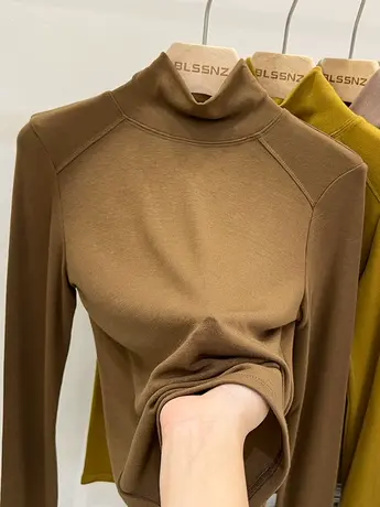 欧货高领打底衫女秋冬内搭2022新款洋气软糯高级感修身上衣t恤女商品大图