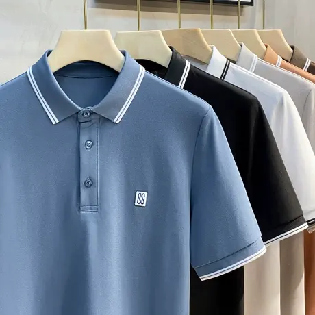 高端polo衫男士短袖2023新款潮流夏季薄男装上衣服翻领t恤男潮牌商品大图
