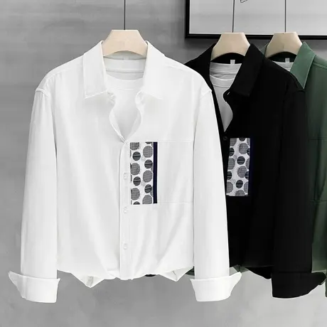 拼接设计工装长袖衬衫外套男美式休闲衬衣时尚宽松秋冬季夹克男潮商品大图