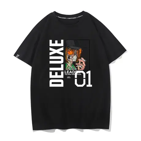秀洛抽烟的骷髅头T恤男宽松休闲女短袖情侣装衣服纯棉半袖打底衫商品大图